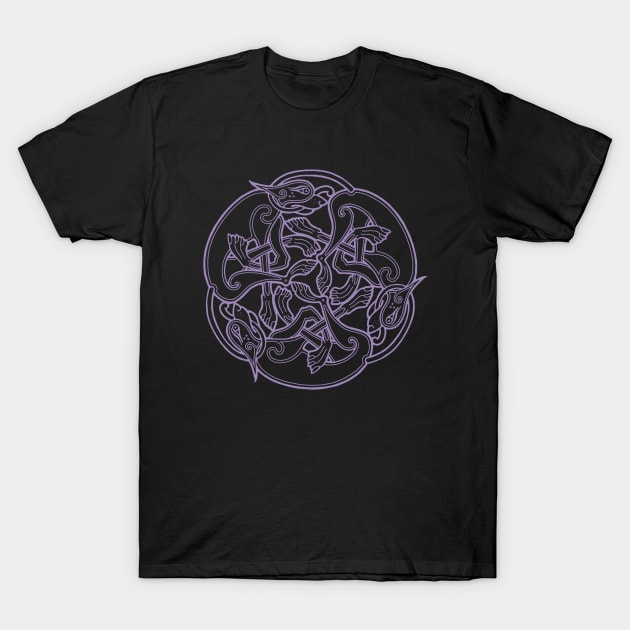 Celtic Chasing Dogs - purple T-Shirt by Dysis23A